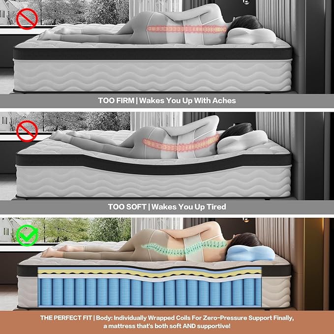 Queen Mattress,12 Inch Queen Size Mattress in a Box,Gel Memory Foam and Pocket Spring Hybrid Mattress,Ideal for All Sleep Positions,CertiPUR-US Certified,Shoulder Support-Medium Firm,80" x 60"