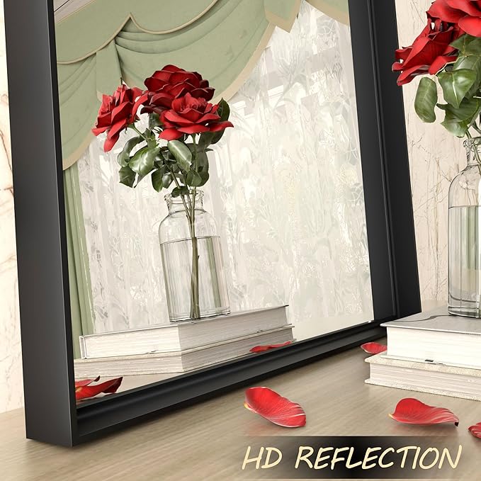 60x40 Inch Black Metal Framed Bathroom Mirror for Wall, Large Black Matte Rectangle Bathroom Vanity Mirror, Square Corner, Anti-Rust, Shatter-Proof, Hangs Horizontally or Vertically