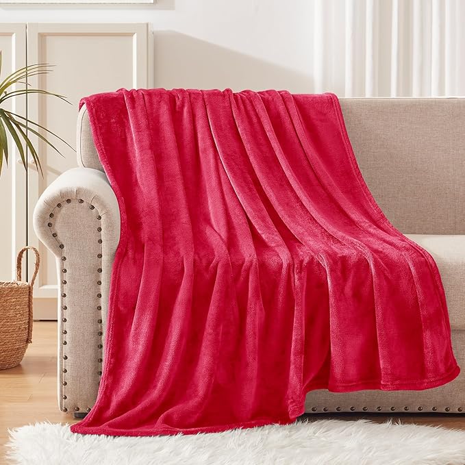 Exclusivo Mezcla Extra Large Fleece Throw Blanket for Couch, Sofa, 300GSM Super Soft and Warm Blankets, Red Throw All Season Use, Cozy, Plush, Lightweight, 50x70 Inches