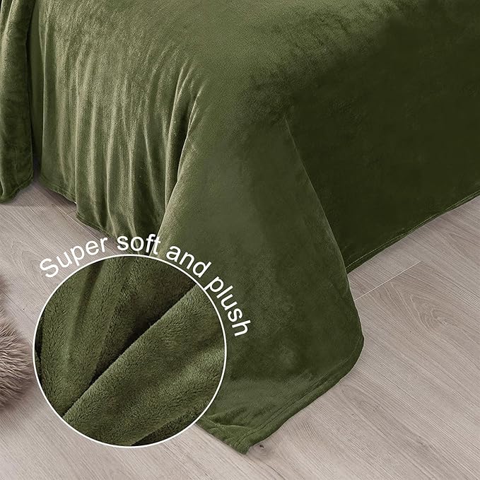 Exclusivo Mezcla Fleece Blanket Twin Size for Bed, Super Soft and Warm, All Season Use, Cozy, Plush, Lightweight, 90x66 Inches, Olive Green