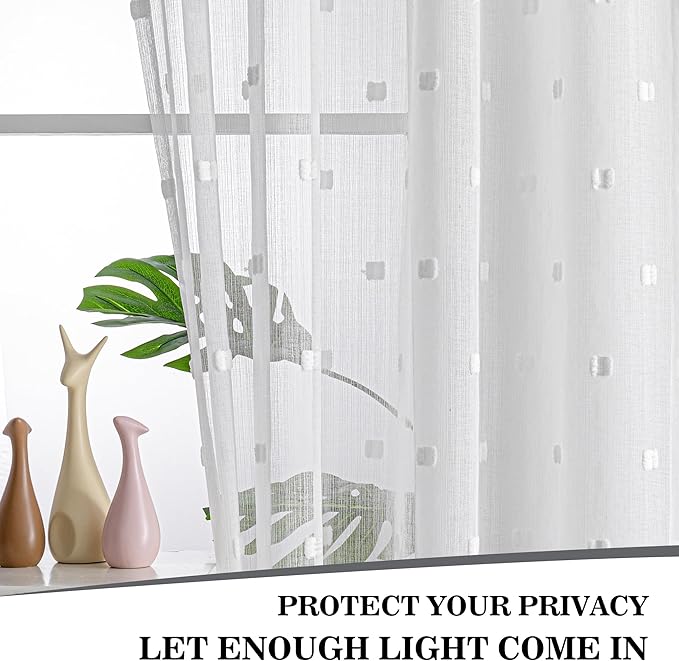 MYSKY HOME White Curtains for Bedroom 72 Inch Length Long Sheer Curtains for Kids Room Nursery Curtains with White Patched Design Rod Pocket Privacy Window Drapes Dining Room 52" x 72" 2 Panels