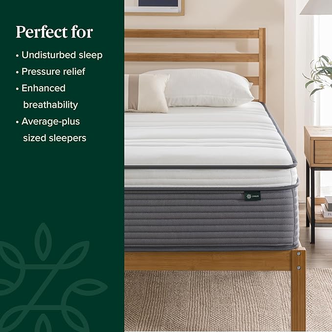 ZINUS 12 Inch True Support Hybrid Mattress [New Version], King, Fiberglass Free, Medium Feel, Motion Isolation, Certified Safe Foams & Fabric, Mattress in A Box
