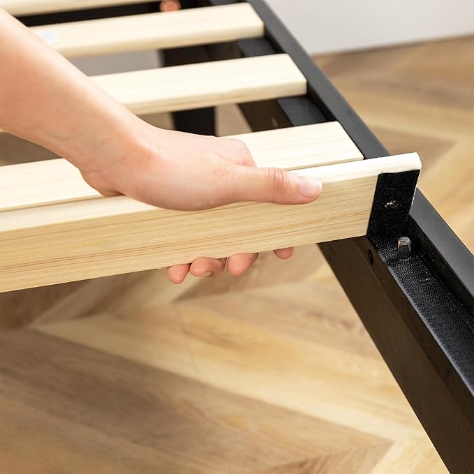 Mellow Naturalista Grand 12 Inch Solid Wood Platform Bed with Wooden Slats, Easy Assembly, Queen, Black
