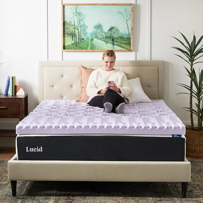 LUCID Zoned Memory Foam Mattress Topper, Full, Lavender