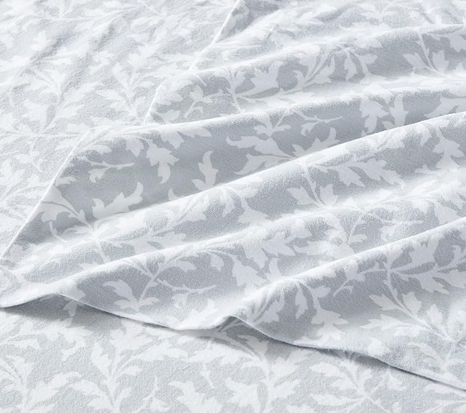 Laura Ashley - Flannel Sheets King Size, Anti-Pilling & Wrinkle Resistant Cotton, Touchably Soft for All-Season Comfort - Bed Sheets with Matching Pillowcases & Fitted Sheet (Crestwood Pastel Grey)