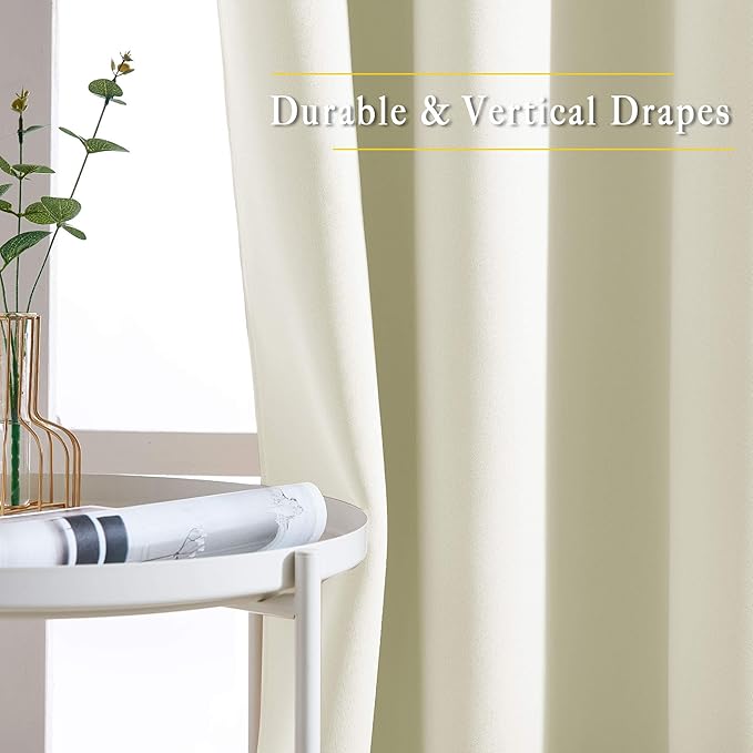 NICETOWN Room Darkening Beige Curtains 102 inches Long 2 Panels, Grommet Thermal Curtains Light & Sound Reducing Window Treatments for Living Room/Bedroom, W66 x L102