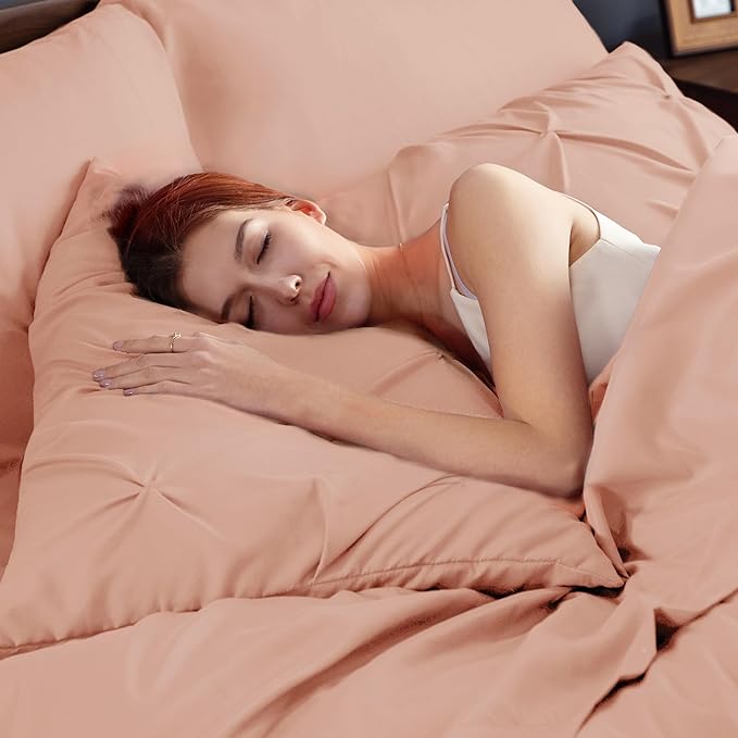 Bedsure Full Comforter Set Dusty Pink - Bed in a Bag Full Size Bedding Set 7 Pieces, GentleSoft™ Pintuck Bed Set Gift for Family, Pinch Pleat All Season Comforter with Sheets, Pillowcases & Shams