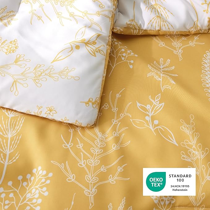 Bedsure Twin/Twin XL Comforter Set - Yellow Bed Set, 2 Pieces Cute Floral Bedding, 1 Soft Reversible Botanical Flowers Comforter and 1 Pillow Sham