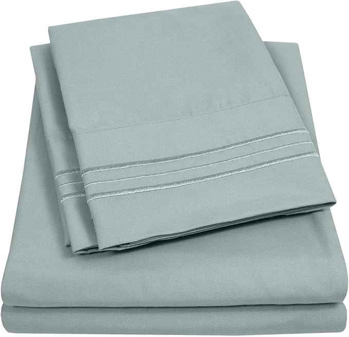 Sweet Home Collection Twin XL Size Sheet Set with Built-in Sheet Straps - Deep Pocket Fitted Sheet, Flat Sheet & Pillowcases - Soft, Wrinkle-Free, Secure Fit - Slate