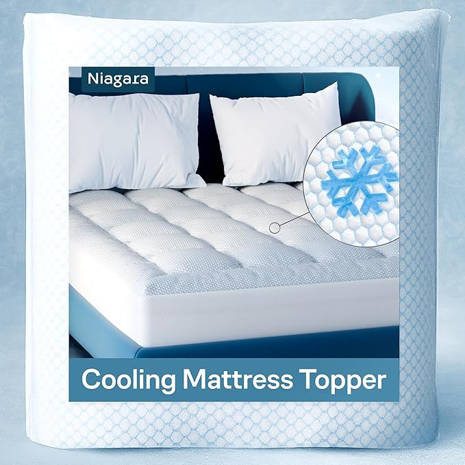 Niagara Cooling Queen Mattress Topper - Pillow Top Mattress Cover Quilted Fitted Cooling Topper for Back Pain Deep Pocket Fits 20 Inches (60x80 Inches)