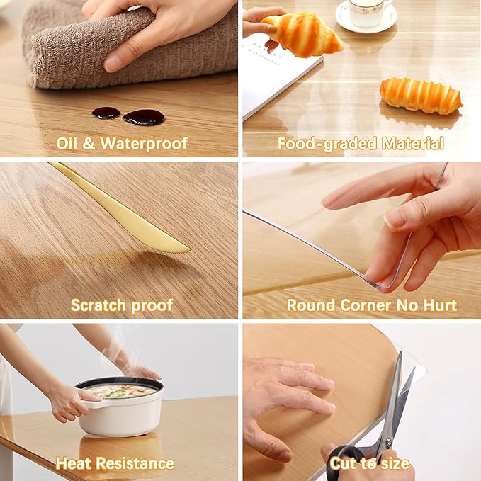 50 x 70 Inch Clear Plastic Dining Room Dinner Table Protector Tablecloth Desk Pad Mat Wooden Furniture Coffee Glass End Side Tablecloth Top Protection Countertop Cover Waterproof Wipeable PVC Vinyl