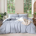 MooMee Bedding Duvet Cover Set 100% Washed Cotton Linen Like Textured Breathable Durable Soft Comfy (Heathered Cornflower Blue, King 104"x90")