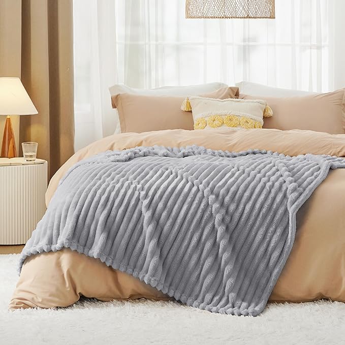 Bedsure GentleSoft Twin Blanket for Couch - Cozy Soft Blankets for Women, Cute Small Fleece Throws for Girls, Light Grey, 60x80 Inches