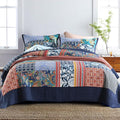 Secgo Queen Comforter Set for Bed - 100% Cotton Quilts Queen Size, Navy, Bohemia Bedspreads (90 * 98 Inch) with 2 Pillow Shams, Patchwork Reversible Lightweight Bedding