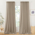 RYB HOME Extra Long Linen Curtains for Dining Room 120 inches Long, Back Tab Farmhouse Light Filtering Privacy Lightweight Floor Sweeping Drapes for Living Room, Khaki, 52" W, 2 Panels