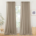 RYB HOME Long Linen Curtains 96 inches Long for Living Room, Light Airy Breathable Window Decor Linen Burlap 2 Panels Set for Laundry Room Home Office, W 70 x L 84 inches, Khaki, 2 Panels