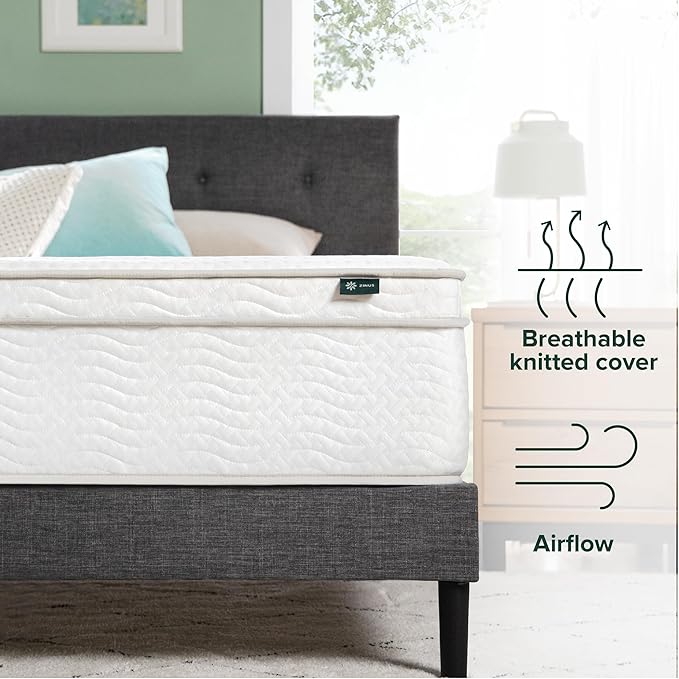 ZINUS 12 Inch Foam and Spring Hybrid Mattress [New Version], Queen, Fiberglass Free, Medium Firmness, Durable Support, Certified Safe Foams & Fabric, Mattress in A Box