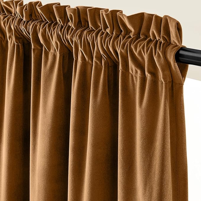 Lazzzy Velvet Blackout Curtains Thermal Insulated Room Window Drapes Super Soft Luxury Curtains for Living Room Bedroom Rod Pocket 2 Panels, Gold Brown, 62" W x 96" L