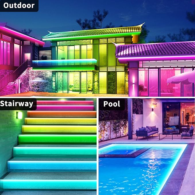 100ft Outdoor LED Strip Lights Waterproof,IP68 Outside Led Light Strips Waterproof with APP/Remote Control,Music Sync RGB Exterior Led Rope Lights for Bedroom roof Garden Staircase Parties