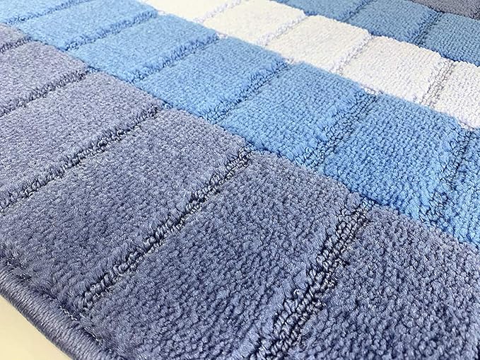 Custom Size Coastal Nautical Style Runner Rug Carpet for Hallway Entryway, Slip Resistant Latex Rubber Backed, 31 inch Wide X Customized Length, Squares Blue, 31 inch X 28 feet