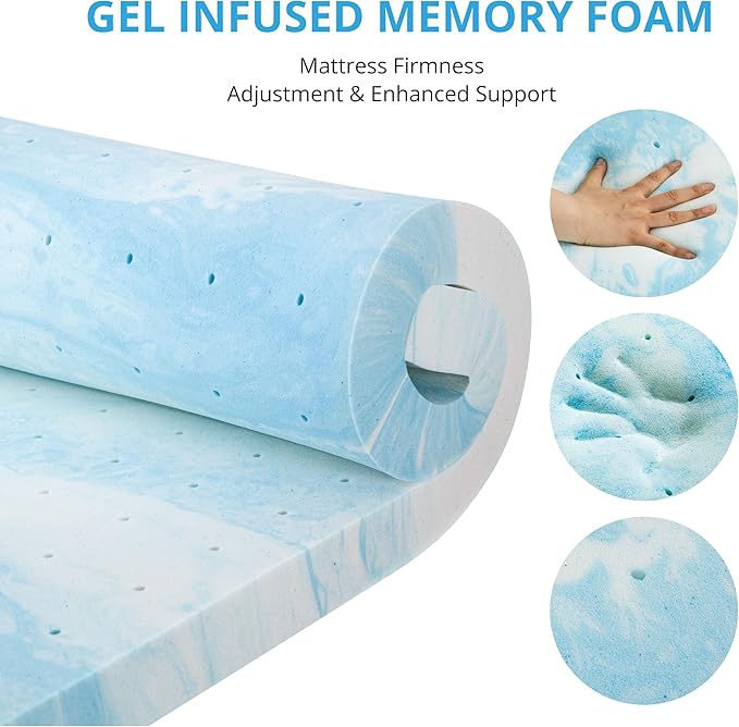 EGO Gel Memory Foam Mattress Topper, 4 Inch King with Removable Breathable Soft Cover, Cooling Bed Topper for Comfort Body Support & Pressure Relief, CertiPUR-US Certified