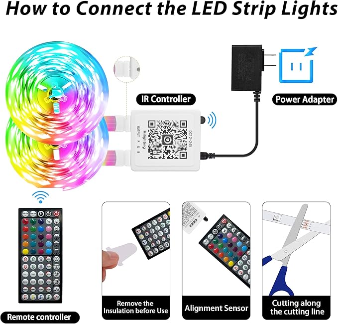 Led Lights for Bedroom 150ft (2 Rolls * 75ft) Music Sync Color Changing Led Strip Lights with 60 Key Remote and App Control RGB Led Light Strip for Home Party Room Decoration