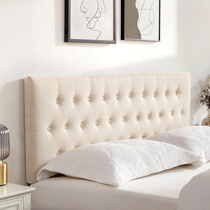 Tufted Upholstered Headboard Twin Size, Solid Wood Head Board with Durable Metal Legs, Adjustable Height Twin XL headboard from 37” to 51” Fabric Headboard in Modern Button Design, Beige