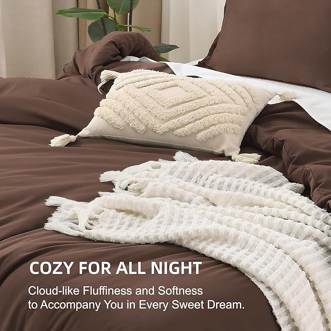 Litanika Brown Comforter Set California King Size, 3 Pieces Cal King Lightweight Solid Bedding Comforter Set, All Season Fluffy Bed Set (104x96In Comforter & 2 Pillowcases)