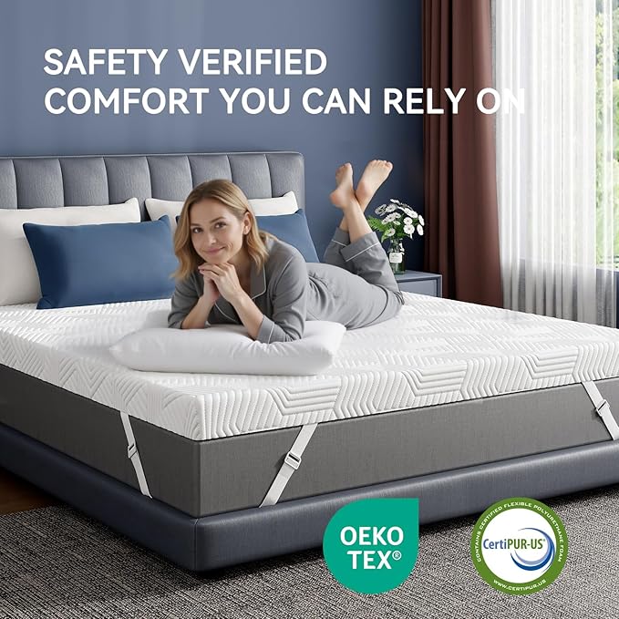 ELEMUSE 4 Inch Gel Memory Foam Mattress Topper Twin XL Size Pressure-Relieving Mattress Topper for Back Pain,Non-Slip Design with Removable & Washable Cover, CertiPUR-US