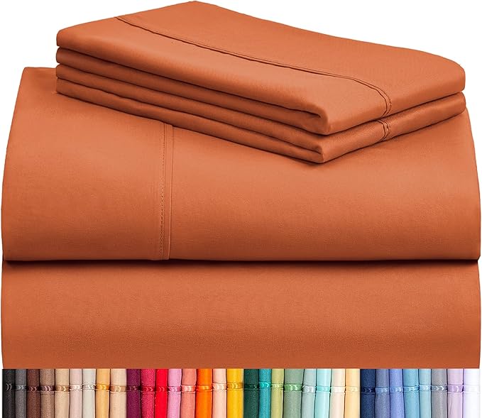 LuxClub 4 PC California King Size Sheet Set Deep Pockets Wrinkle Free Cooling Sheets Machine Washable Hotel Bedding Silky Soft - Autumn Orange California King