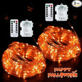 JMEXSUSS 2 Pack Orange Rope Lights Battery Operated Halloween Lights Outdoor Waterproof, Each 33 ft 100 LED Battery String Lights with Remote, Orange Light for Balcony Garden Halloween Decor