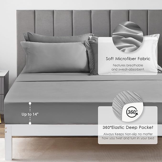 Love's cabin California King Comforter Set Grey, 7 Pieces California King Bed in a Bag, All Season Bedding Sets with 1 Comforter, 1 Flat Sheet, 1 Fitted Sheet, 2 Pillowcase and 2 Pillow Sham