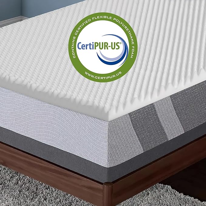 Mayton 1-Inch High Density Convoluted Egg Shell Breathable Foam Topper,Adds Comfort to Mattress, Queen Size