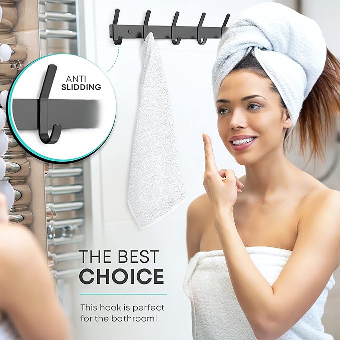 Matte Black Coat Rack Wall Mount – 30 Inch Stainless Steel Hook Rail with 10 Double Coat Hooks – Wall Mounted Entryway Organizer for Coats, Hats, Bags, Towels, Robes, Closet or Bathroom - 2 Pack