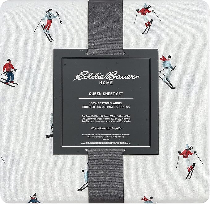 Eddie Bauer - Full Sheets, Cotton Flannel Bedding Set, Brushed for Extra Softness, Cozy Home Decor (Ski Slope, Full)