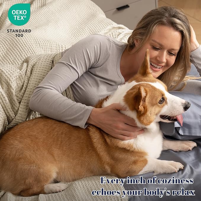 PHF 100% Cotton Waffle Weave Blanket Queen Size for Bed,Snag Proof Lightweight Breathable Moisture-Wicking Throw for Couch,Great for Layering in Cold Weather,Machine Washable, Home Decor Gift-Linen