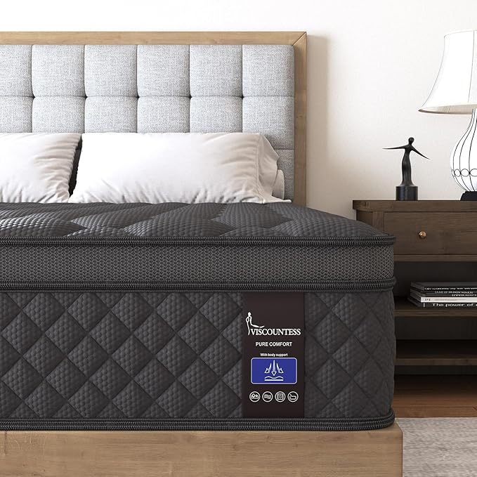 Queen Mattress, 14 Inch Mattresses Medium Firm Hybrid for Back & Lumbar Support, 100 Night Trial, Individual Pocket Spring Bed for Motion Isolation & Pressure Relief Black