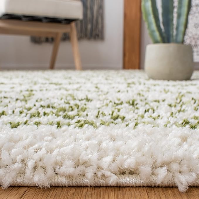 SAFAVIEH Arizona Shag Collection Area Rug - 6'7" x 9'2", Ivory & Green, Moroccan Design, Non-Shedding & Easy Care, 1.6-inch Thick Ideal for High Traffic Areas in Living Room, Bedroom (ASG741Y)