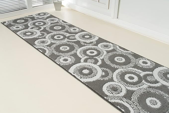 Custom Length Cut to Size Retro Modern Geometric Carpet Runner Rug for Hallways, Non Slip Rubber Backed, 31 inch Wide X Customized Length, Geo Grey, 31 inch X 20 feet