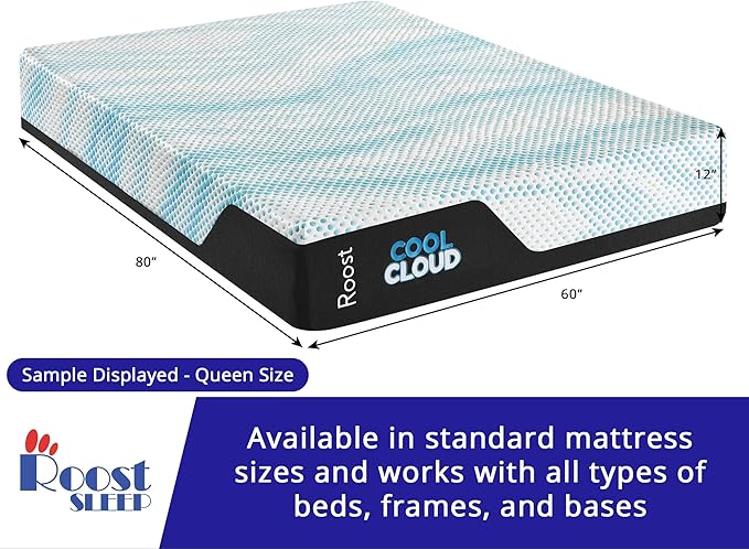 ROOST SLEEP Memory Foam Mattress, 12-Inch Twin – Cool Cloud Gel Foam Bed for Supportive Comfort and Pressure Relief – Soft, Breathable Cover for Restful Sleep