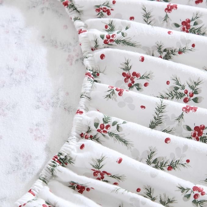 Laura Ashley - Flannel Sheets Queen Size, Anti-Pilling & Wrinkle Resistant Cotton, Touchably Soft for All-Season Comfort - Bed Sheets with Matching Pillowcases & Fitted Sheet (Berry Bright Red)