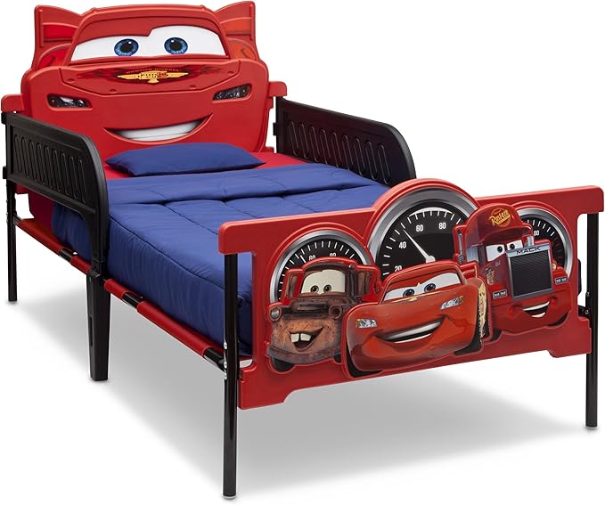 Delta Children Plastic 3D-Footboard Twin Bed, Disney/Pixar Cars Snooze 6 inch Memory Foam Twin Mattress (Bundle)