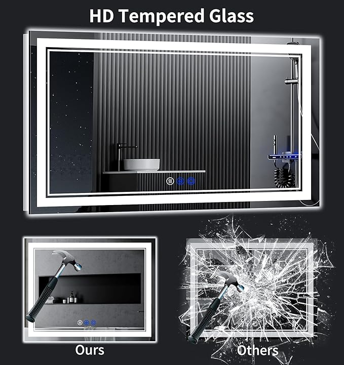 60"x36" LED Bathroom Mirror with Anti-Fog, Stepless Dimmable Lights, 3 Color Modes, Shatter-Proof Tempered Glass, Memory Function & Waterproof Design