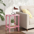 TUTOTAK End Table with Charging Station, Small Side Table with Outlets, Nightstand Bedside Table, 2-Tier Storage Shelf for Small Space, Living Room, Bedroom, Pink TB01BP040