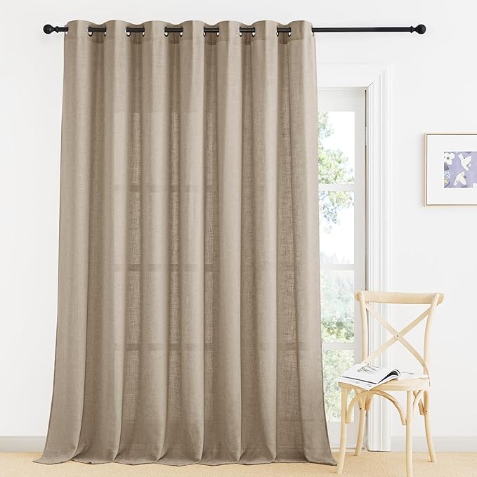 RYB HOME Natural Linen Curtains - Light Filtering Breathable Lightweight Semi Sheer 108 inches Long Vertical for Living Room Bedroom Nursery Playroom, W 60 inch x L 108 inch, Khaki, 1 Pc