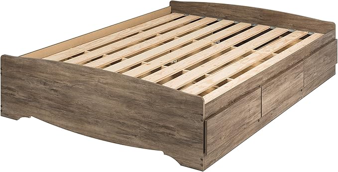 Prepac Mate's Queen 6-Drawer Minimalist Platform Storage Bed, Contemporary Queen Bed with Drawers 81.5" D x 63" W x 18.75" H, Drifted Gray, DBQ-6200-3K