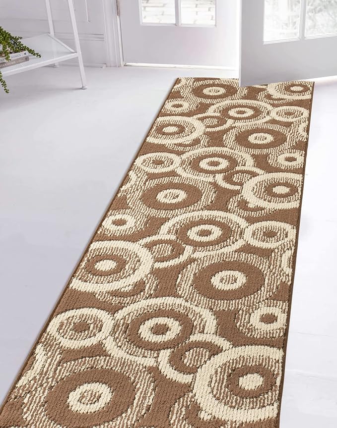 Custom Length Cut to Size Modern Farmhouse Carpet Runner Rug for Hallways, Non Slip Rubber Backed, 31 inch Wide X Customized Length, Geo Brown, 31 inch X 11 feet
