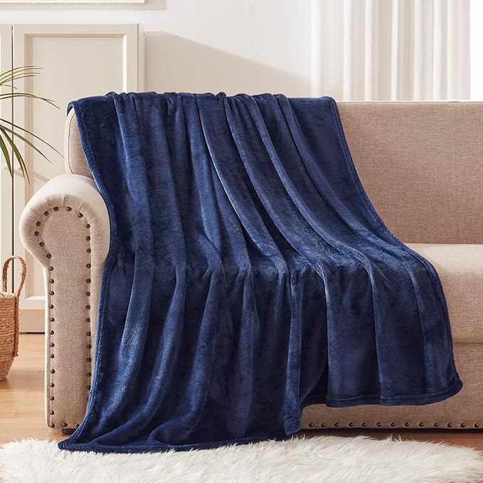 Exclusivo Mezcla Extra Large Fleece Throw Blanket for Couch, Sofa, 300GSM Super Soft and Warm Blankets, Navy Blue Throw All Season Use, Cozy, Plush, Lightweight, 50x70 Inches