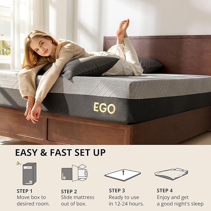 EGOHOME 10 Inch Queen Memory Foam Mattress for Back Pain, Cooling Copper Gel Bed in a Box, Foam Made in USA, CertiPUR-US Certified, Therapeutic Medium Firm, 60x80x10 Black