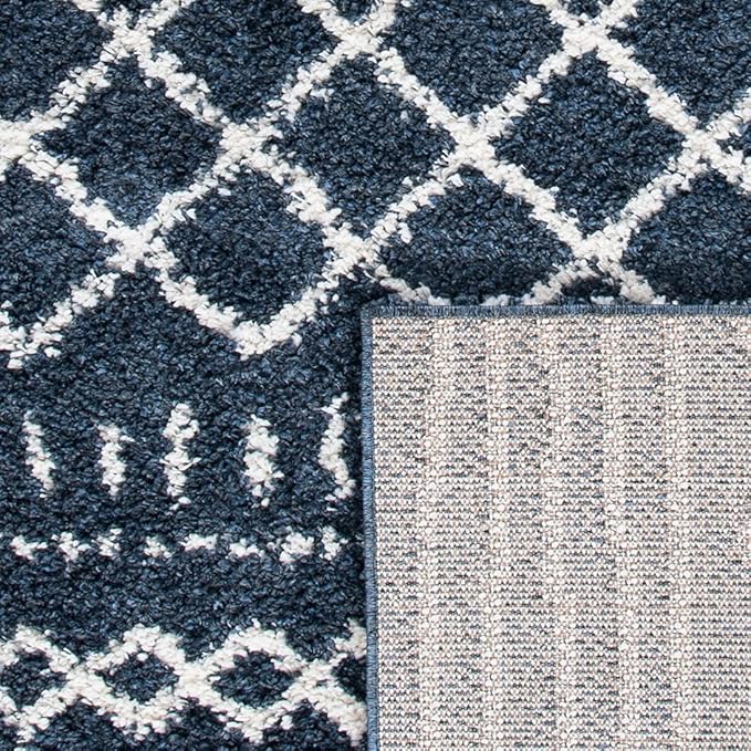 SAFAVIEH Arizona Shag Collection Area Rug - 3'2" Square, Slate Blue & Ivory, Moroccan Design, 1.6-inch Thick, Non-Shedding, Ideal for High Traffic Areas in Living Room, Bedroom, Dining (ASG741L-3SQ)
